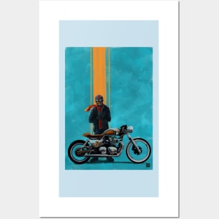 Vintage caferacer red scarf rider Posters and Art